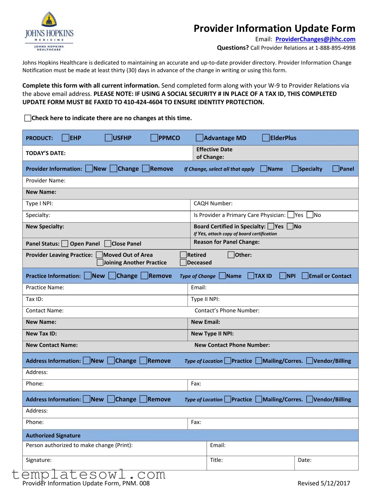 Fill Out Your Provider Information Update Form