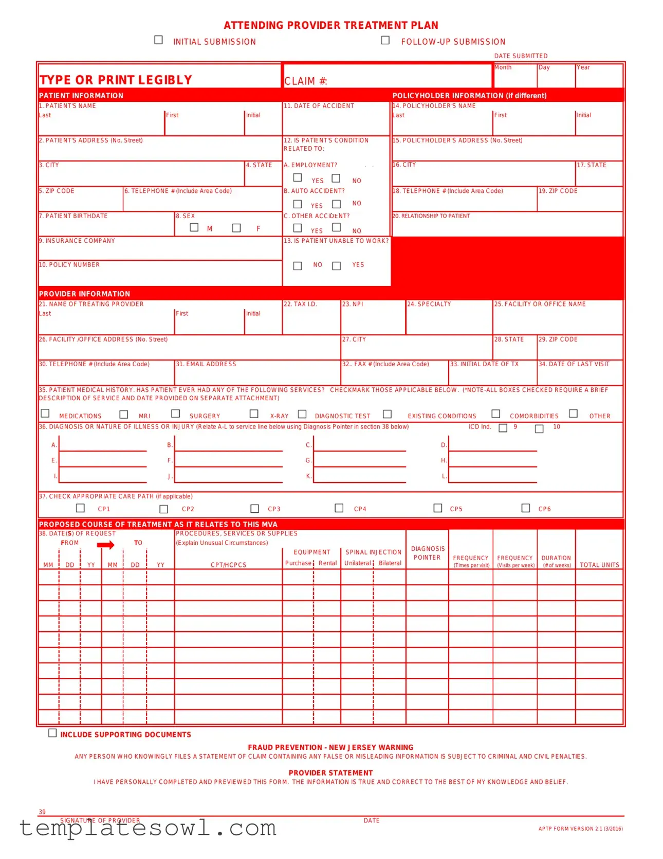 Fill Out Your Provider Treatment Plan Form
