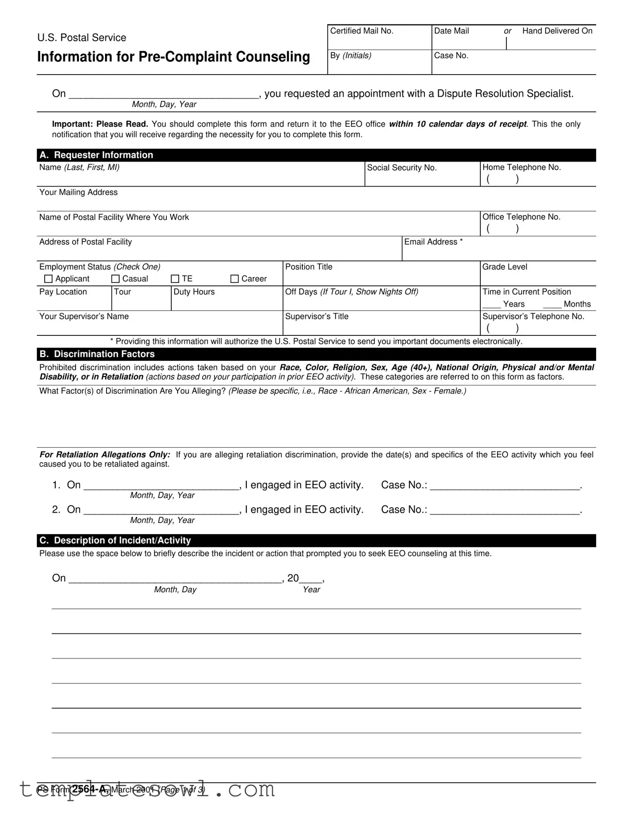 Fill Out Your Ps 2564 A Form