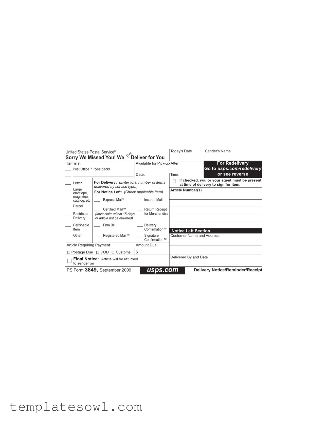 Fill Out Your Ps 3849 Form