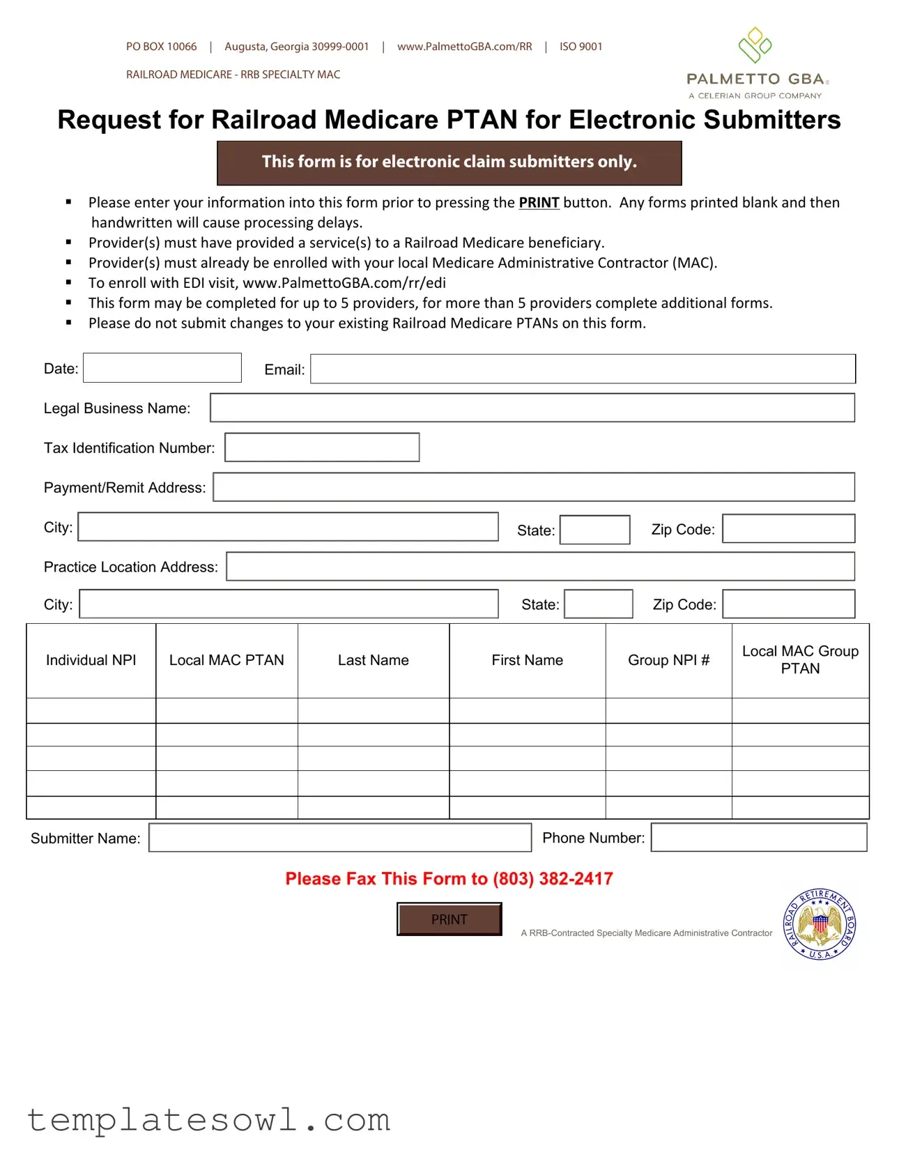 Fill Out Your Ptan Request For Railroad Medicare Form
