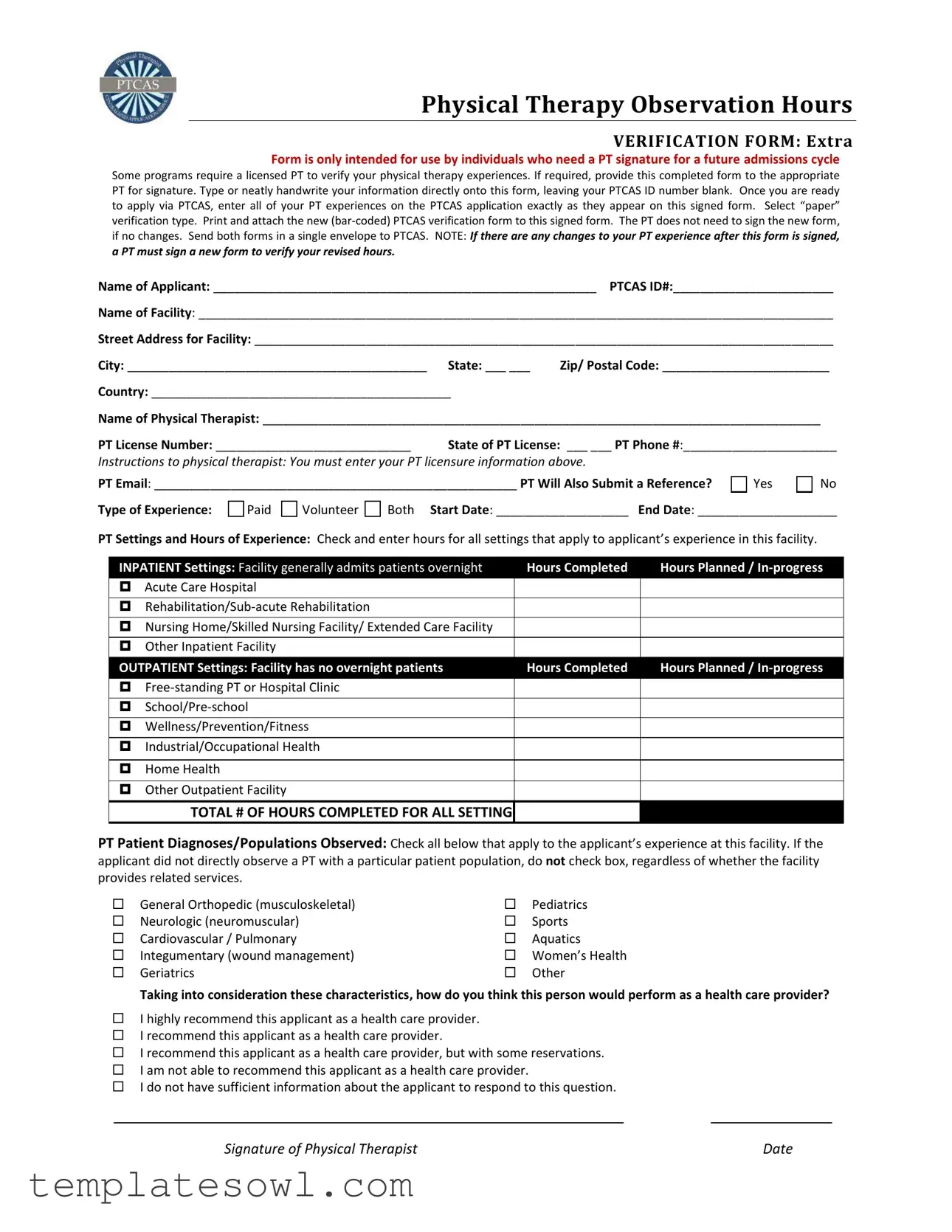 Fill Out Your Ptcas Form