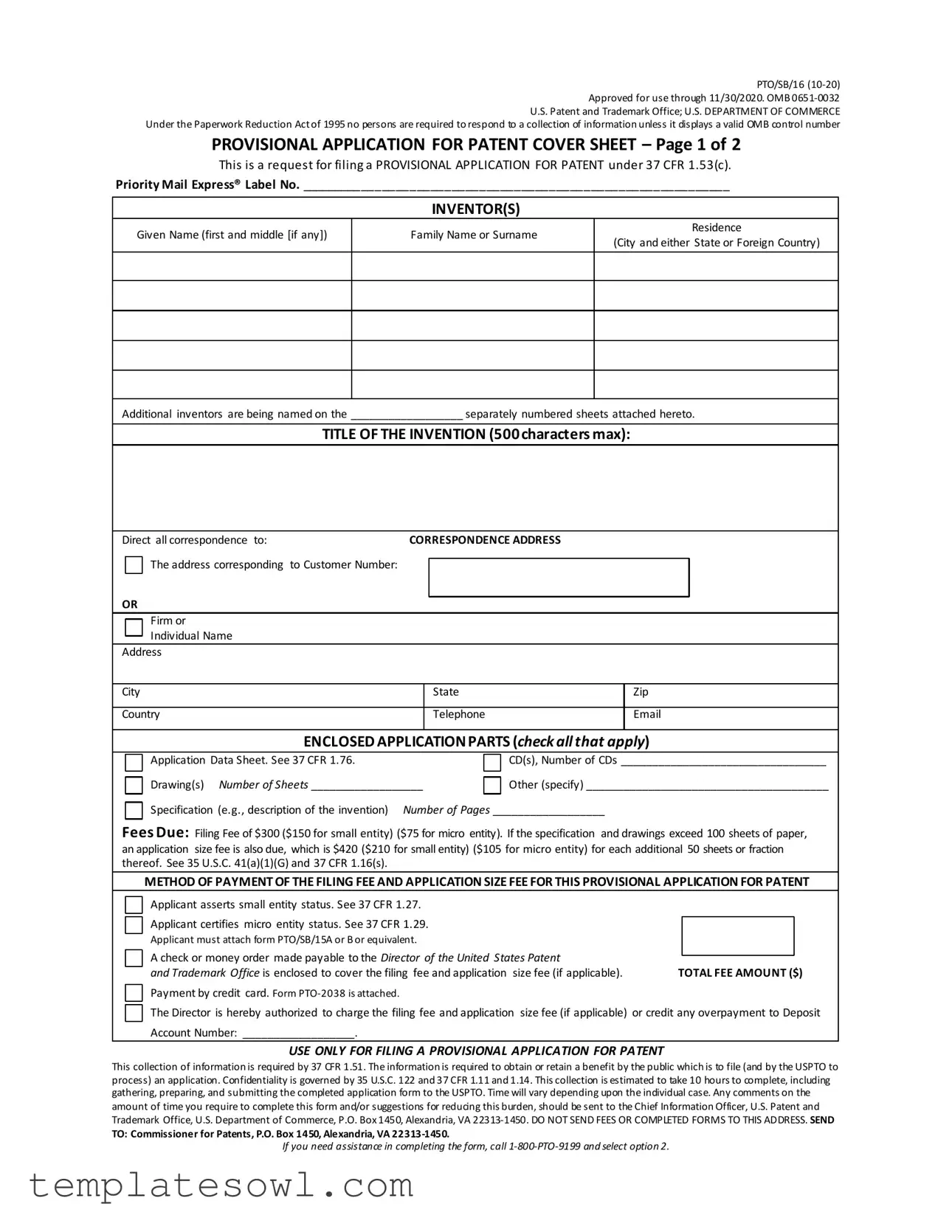 Fill Out Your Pto Sb 16 Form