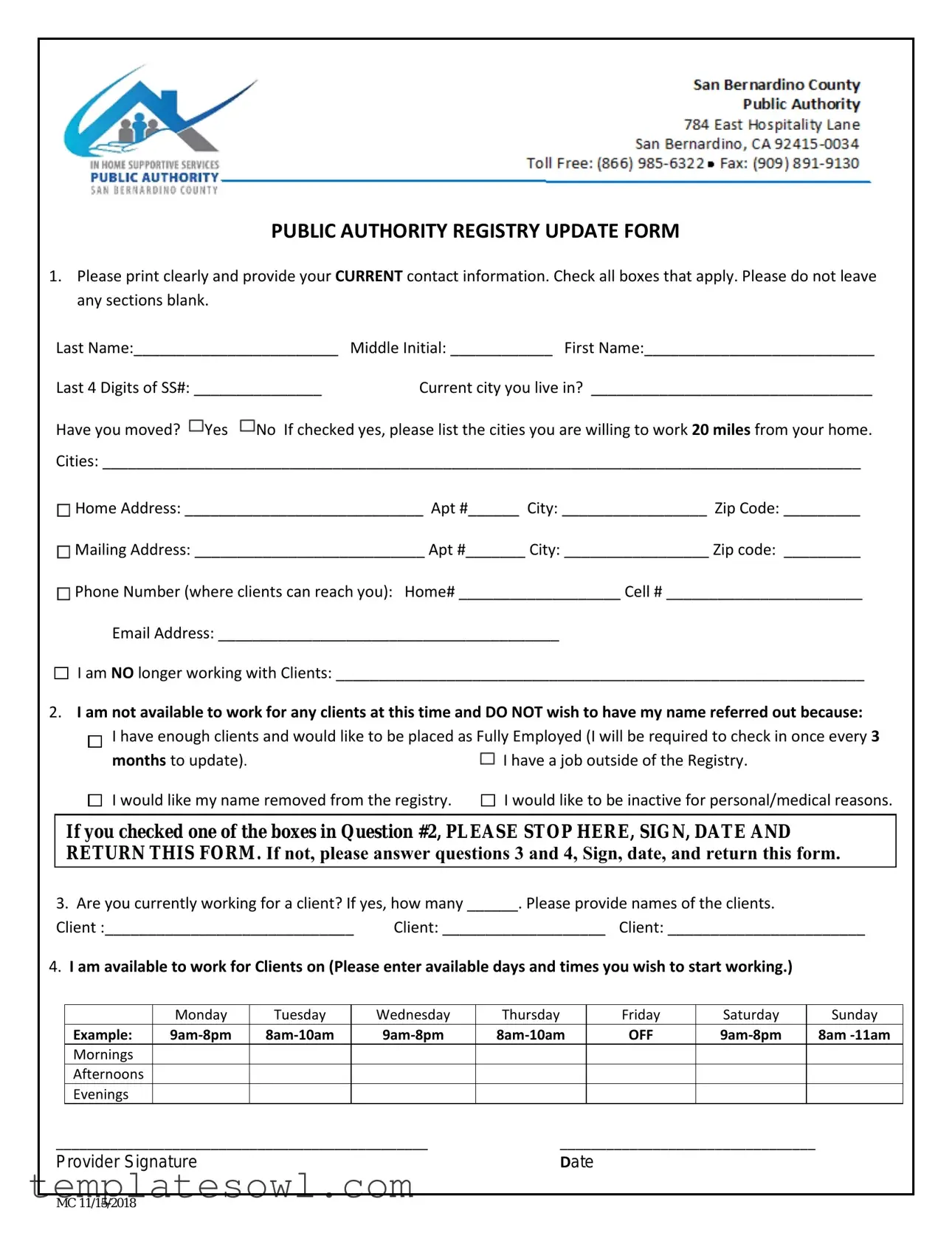 Fill Out Your Public Authority Registery Update Form