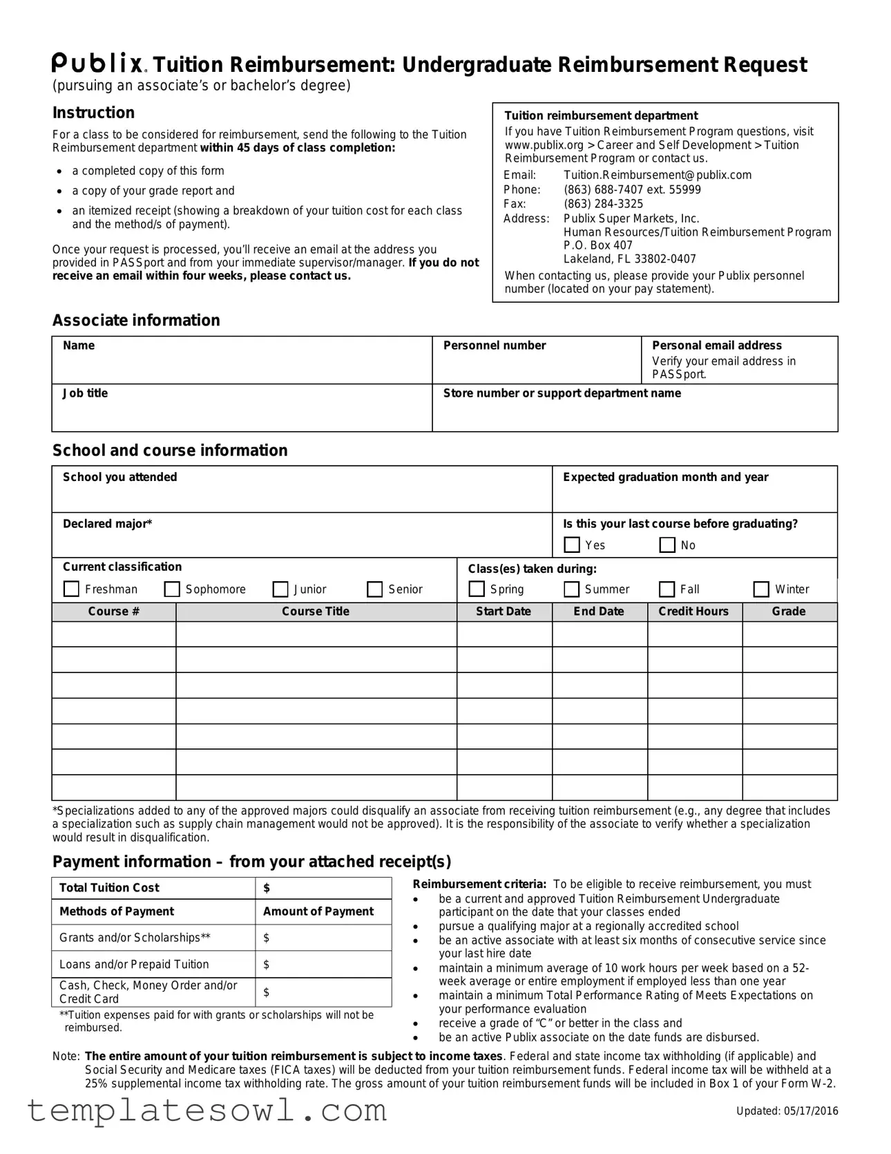Fill Out Your Publix Reimburse Form