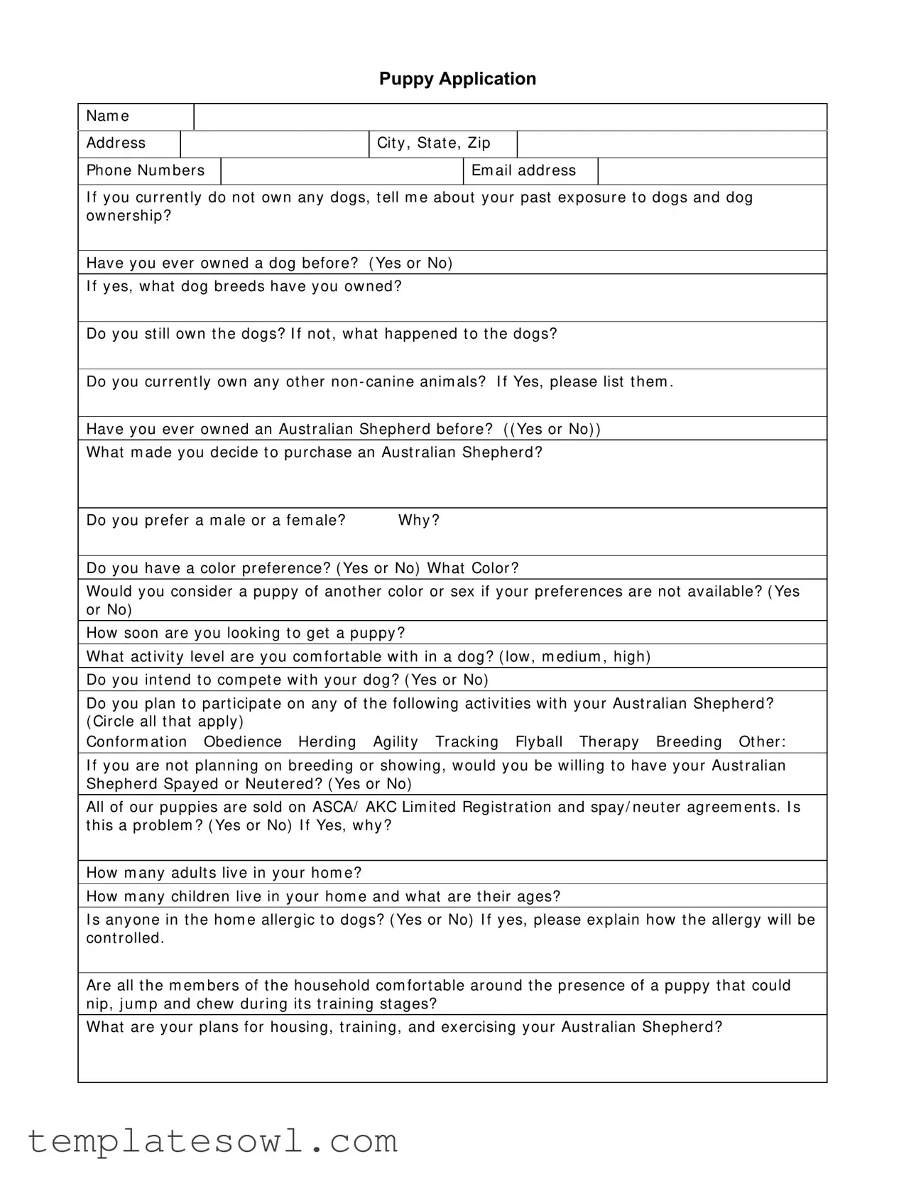 Fill Out Your Puppy Application Form