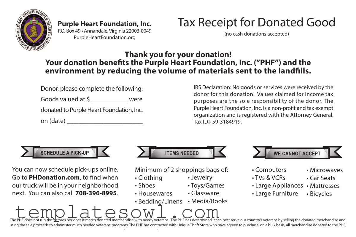Fill Out Your Purple Heart Tax Receipt Form