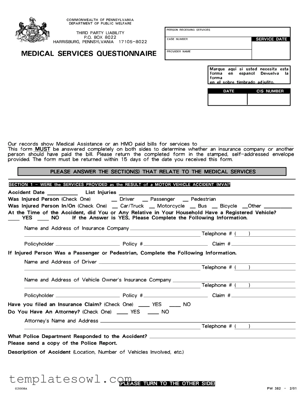 Fill Out Your Pw 382 Pennsylvania Form