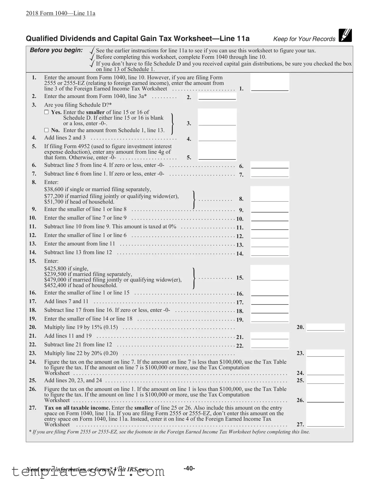 Fill Out Your Qualified Dividends Tax Worksheet Form