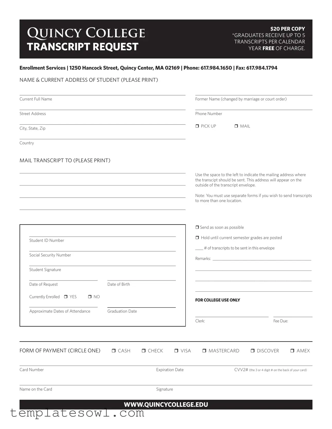 Fill Out Your Quincy College Transcripts Form