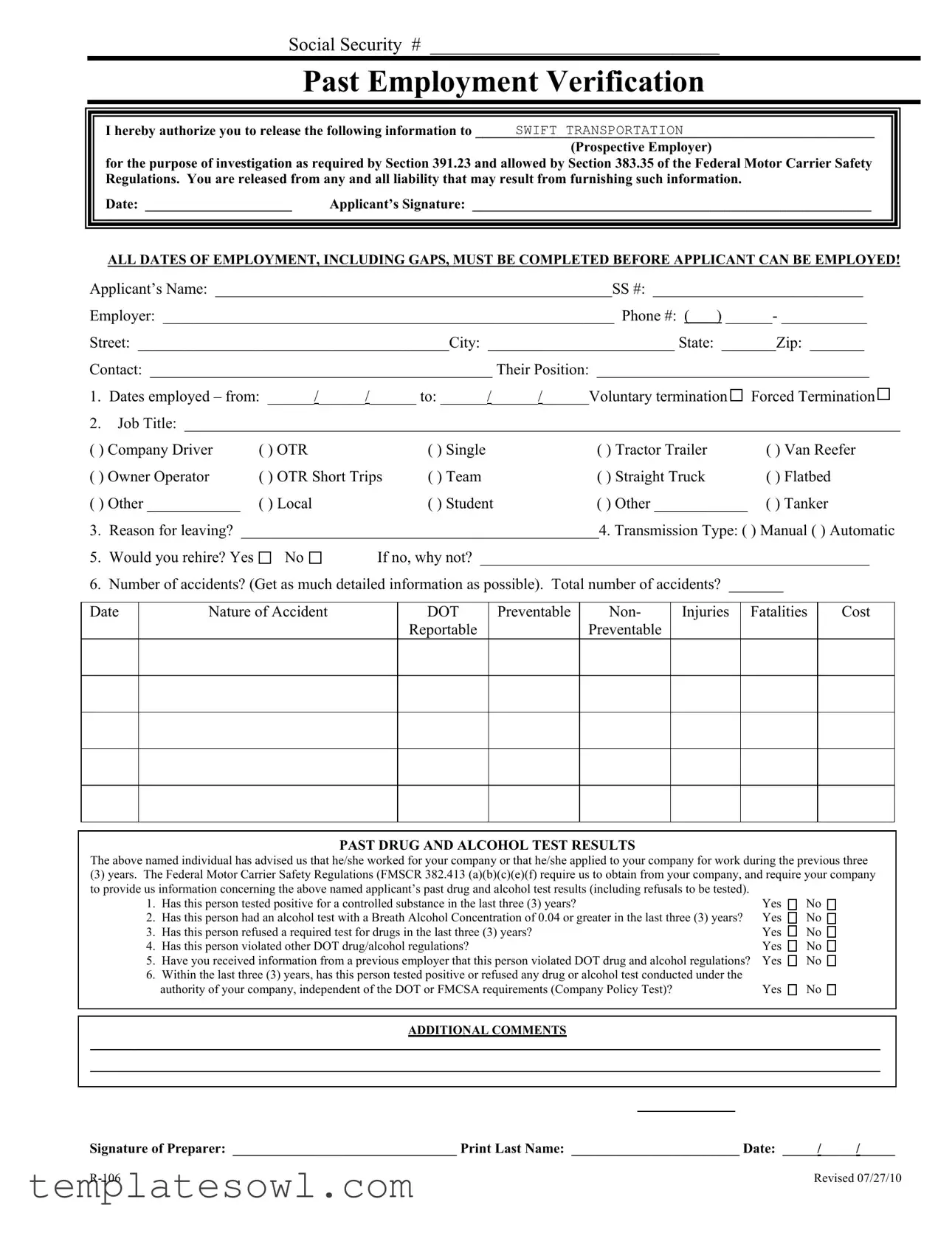 Fill Out Your R 106 Form