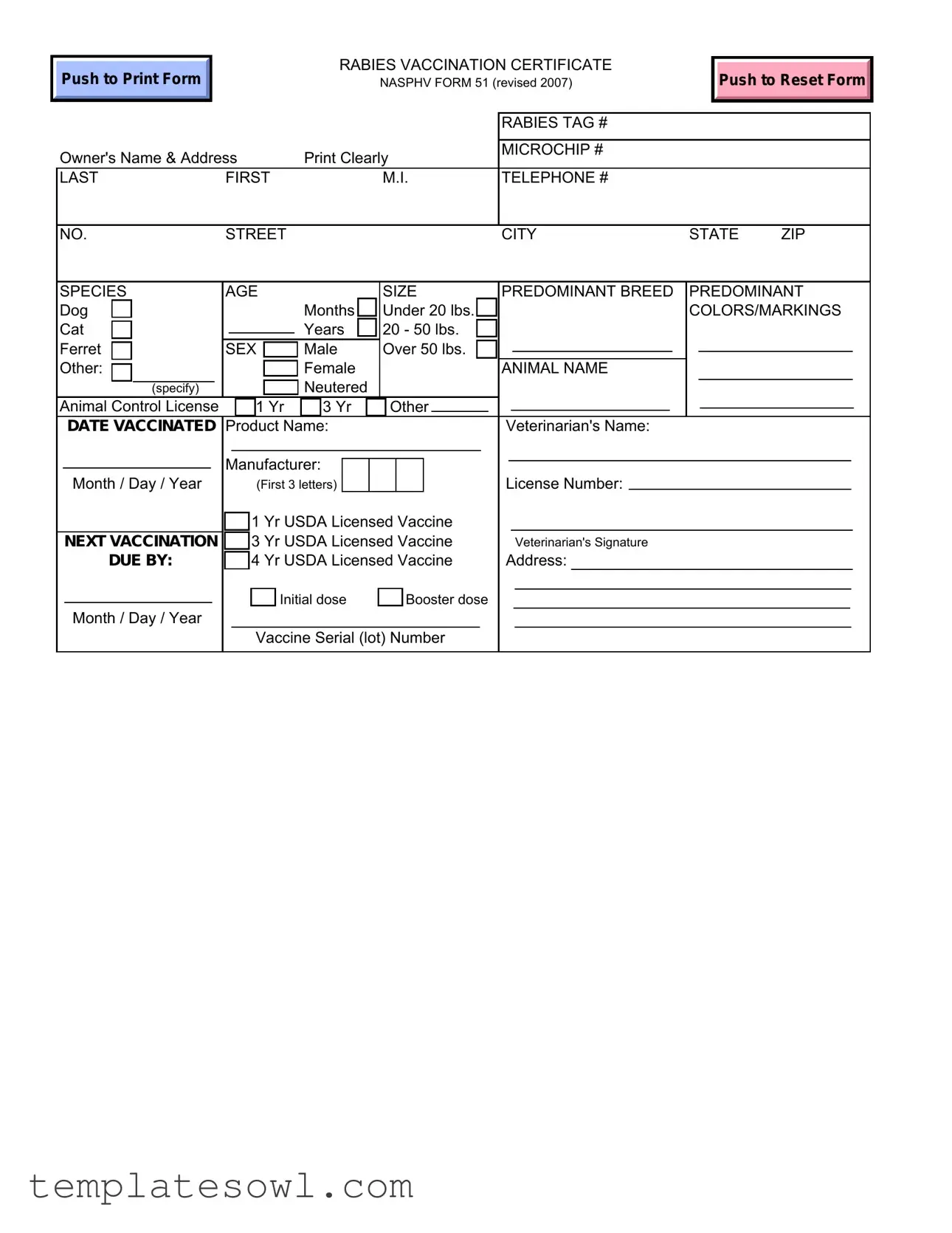 Fill Out Your Rabies Certificate Form