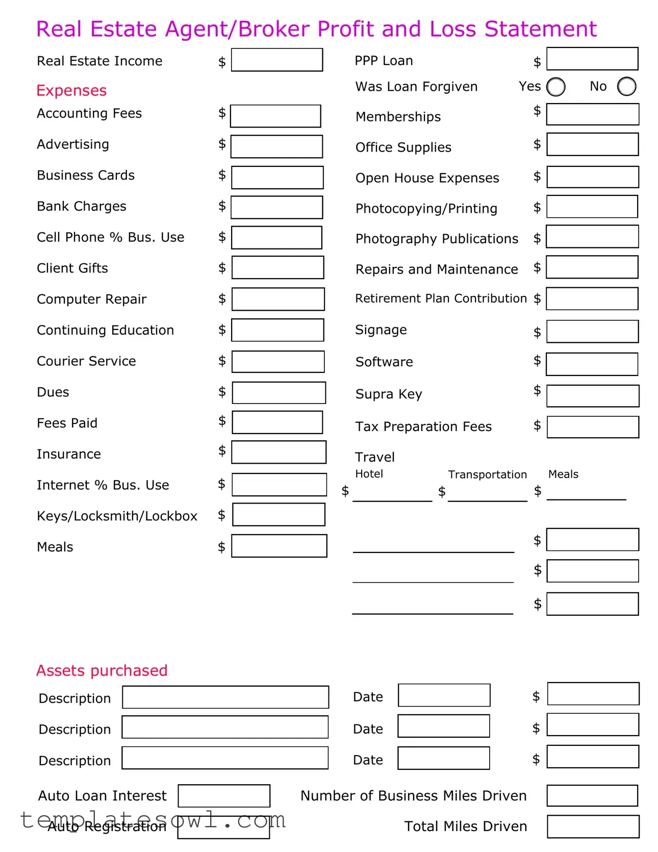 Fill Out Your Real Estate Agent Profit Form