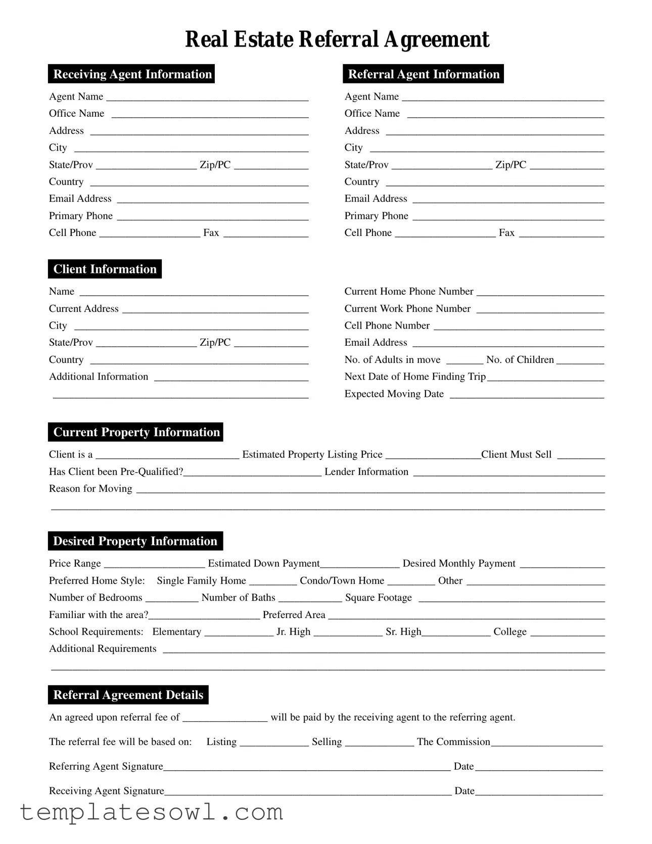 Fill Out Your Real Estate Agent Referral Form
