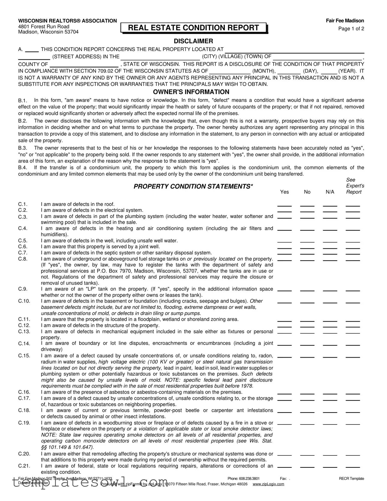 Fill Out Your Real Estate Condition Report Form