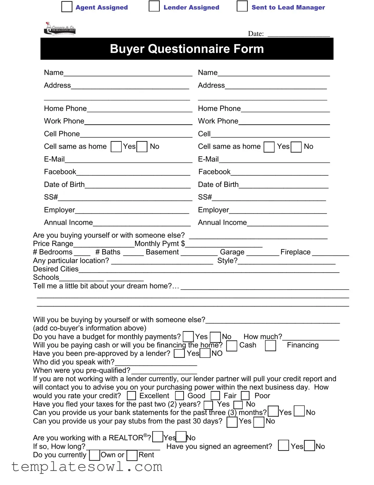 Fill Out Your Real Estate Questionnaire For Buyers Form