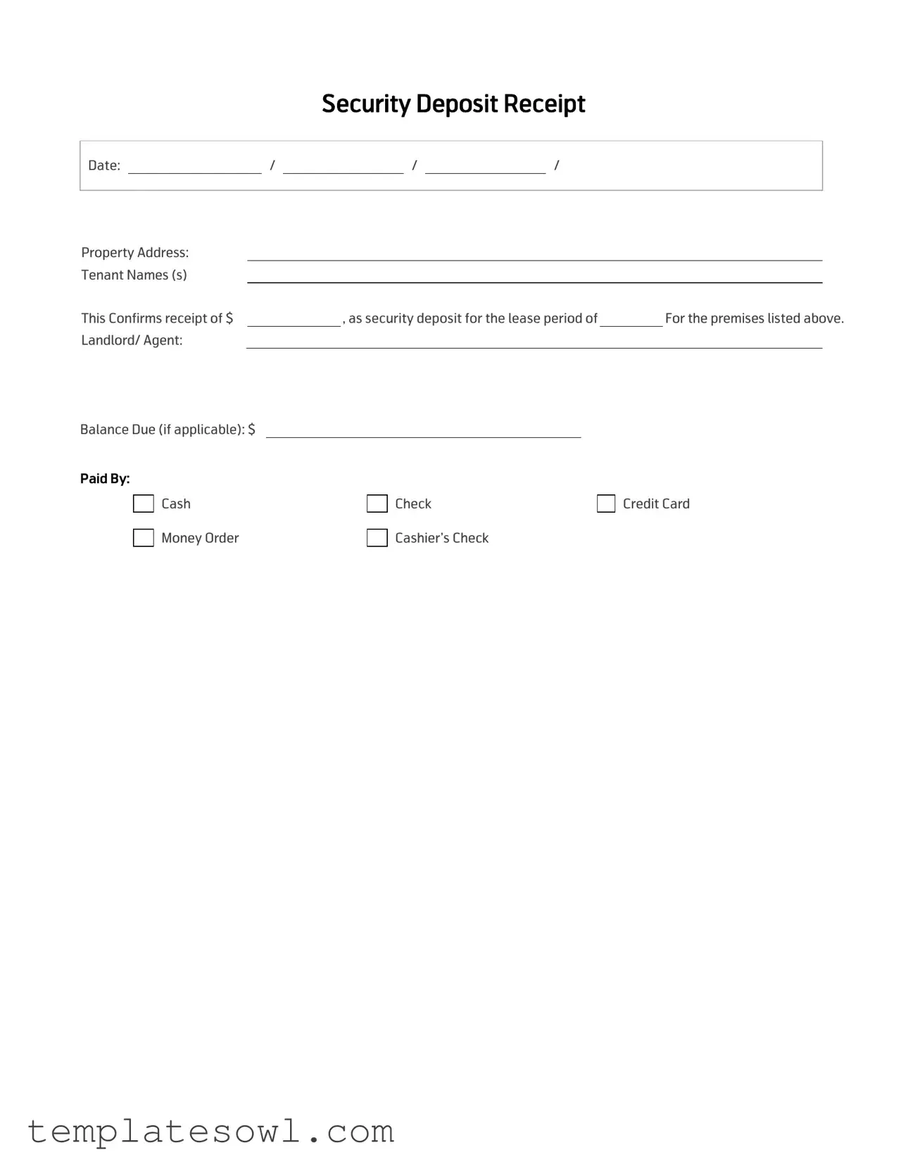 Fill Out Your Receipt Security Deposit Form