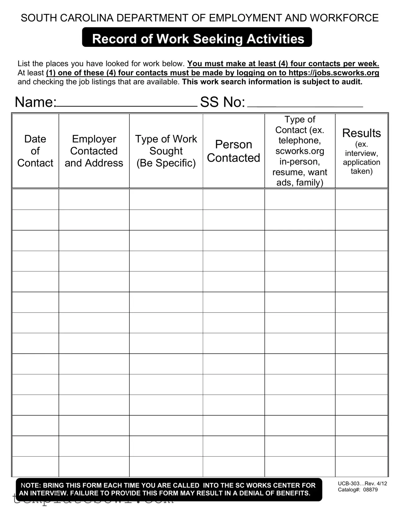 Fill Out Your Record Work Seeking Activities Form