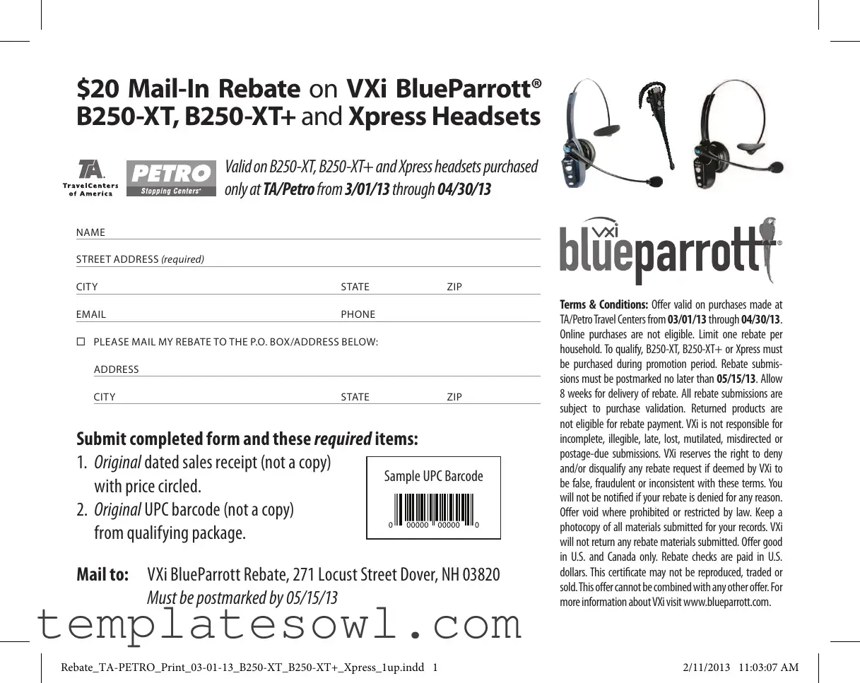 Fill Out Your Redeem Your Offers Blueparrott Form