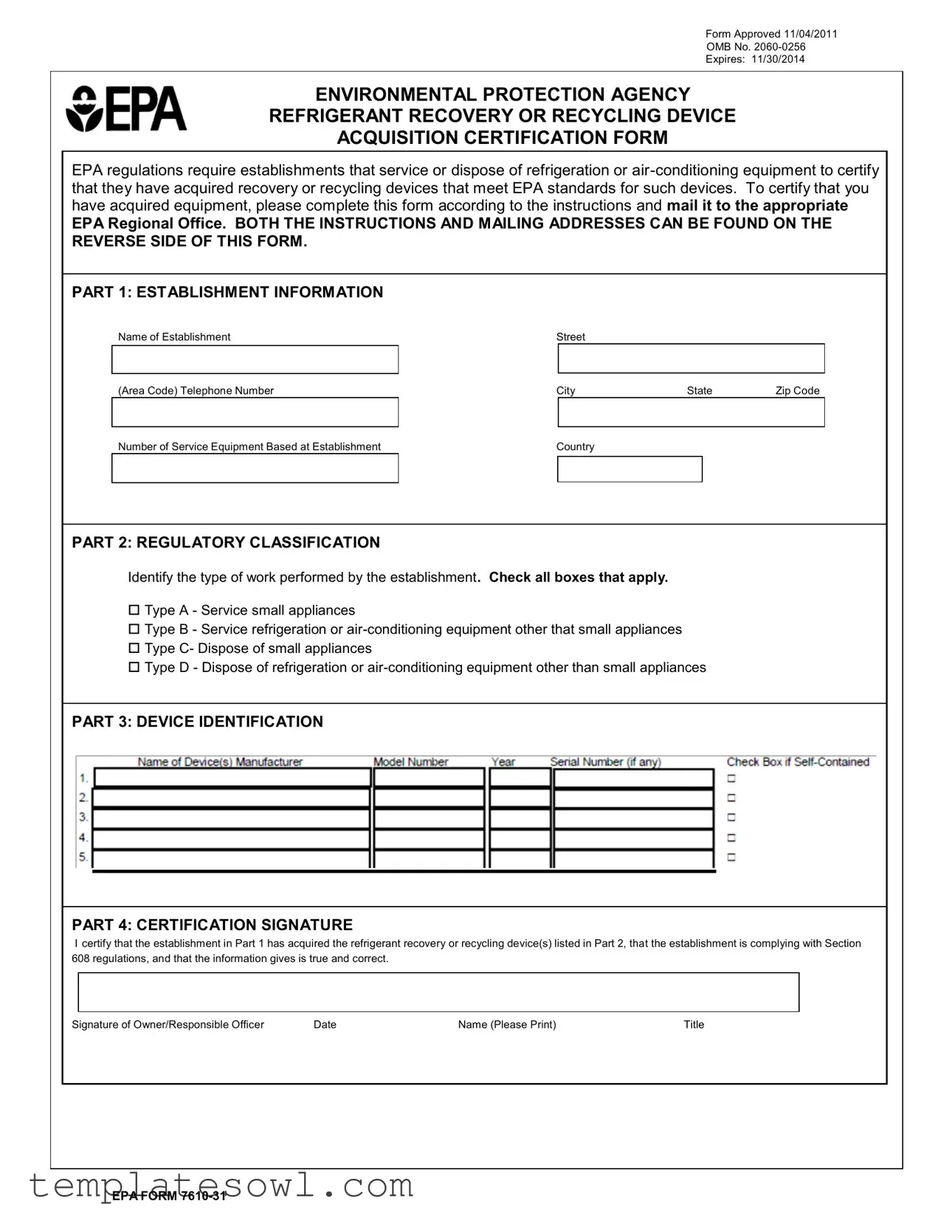 Fill Out Your Refrigerant Recovery Paperwork Form