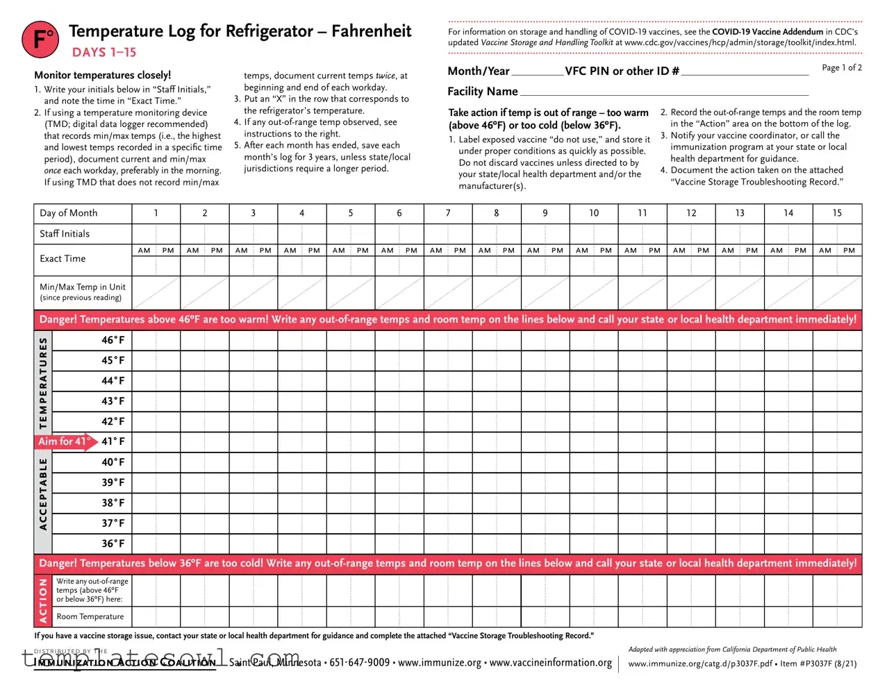 Fill Out Your Refrigerator Temperature Log Form