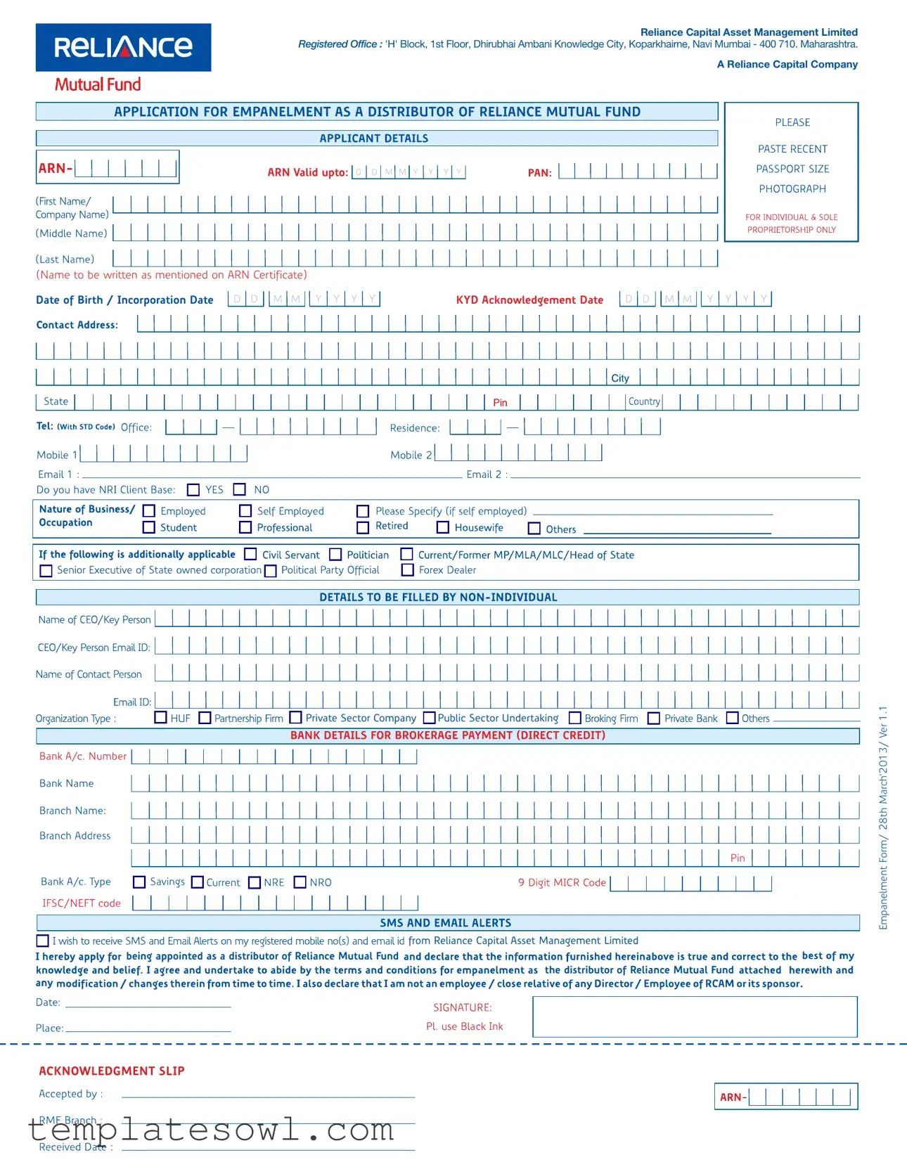 Fill Out Your Reliance Empanelment Form