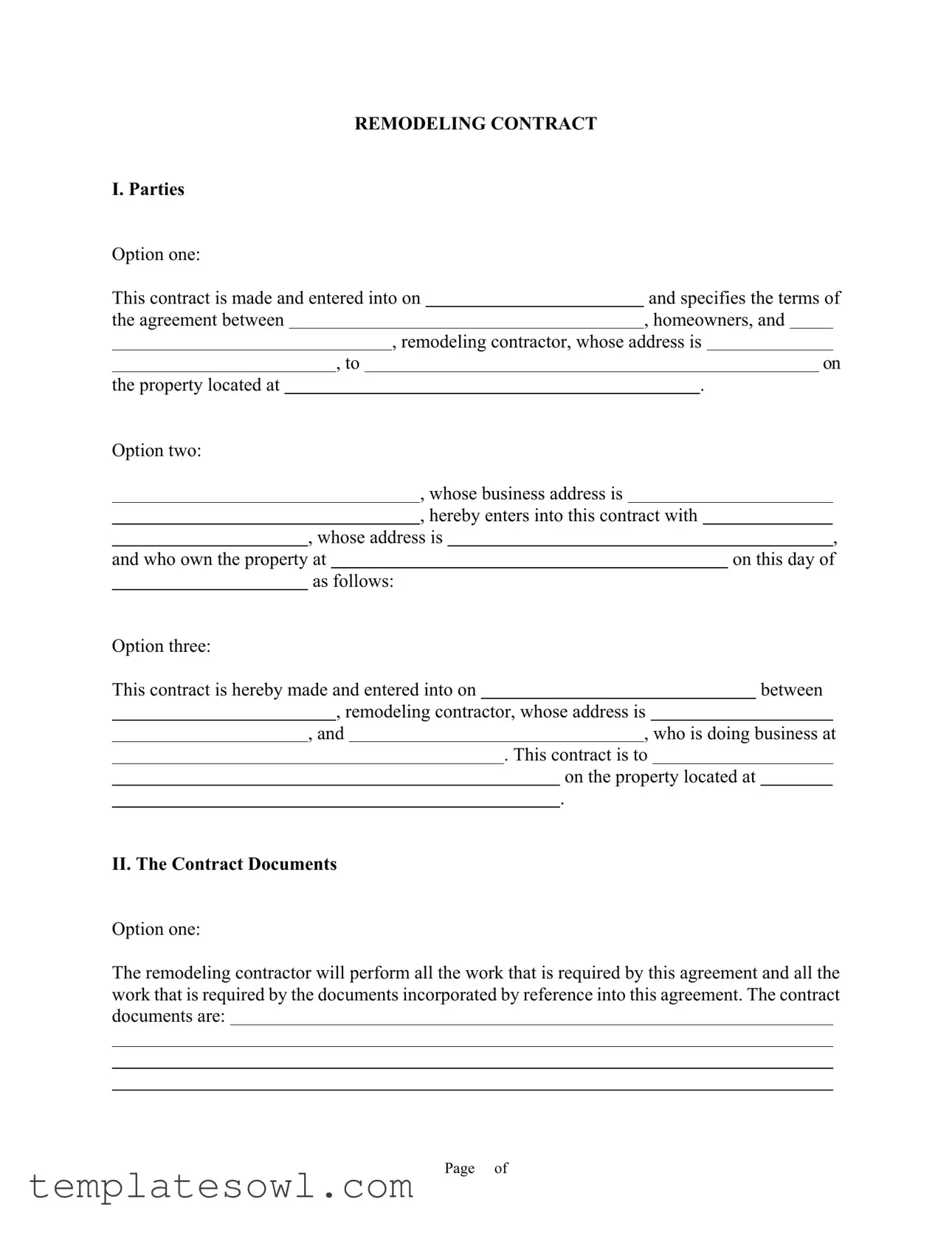 Fill Out Your Remodelling Contract Form