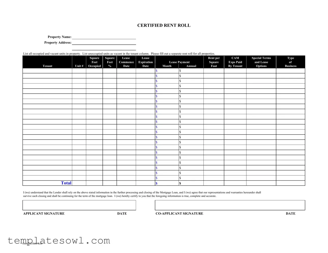 Fill Out Your Rent Roll Form