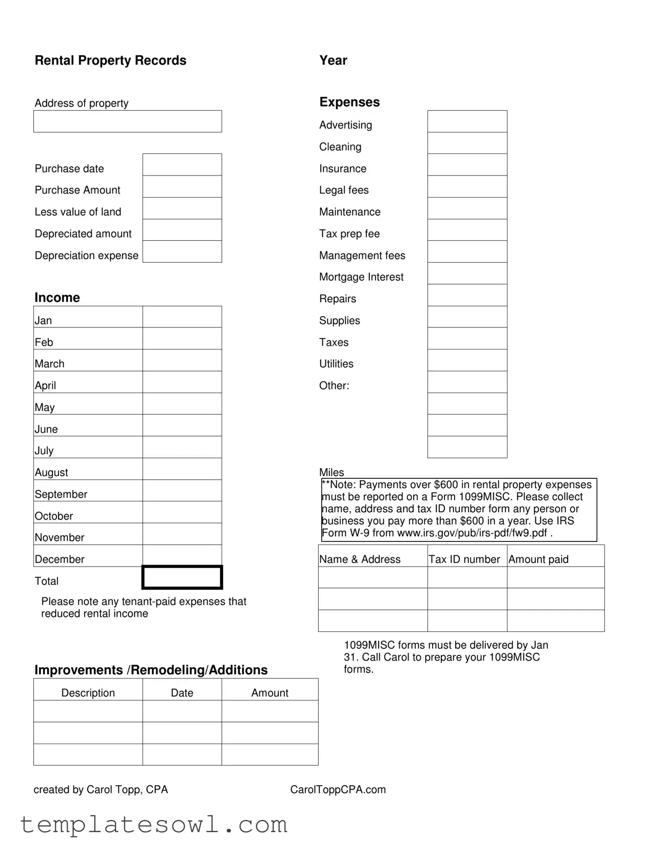 Fill Out Your Rental Property Expenses Form