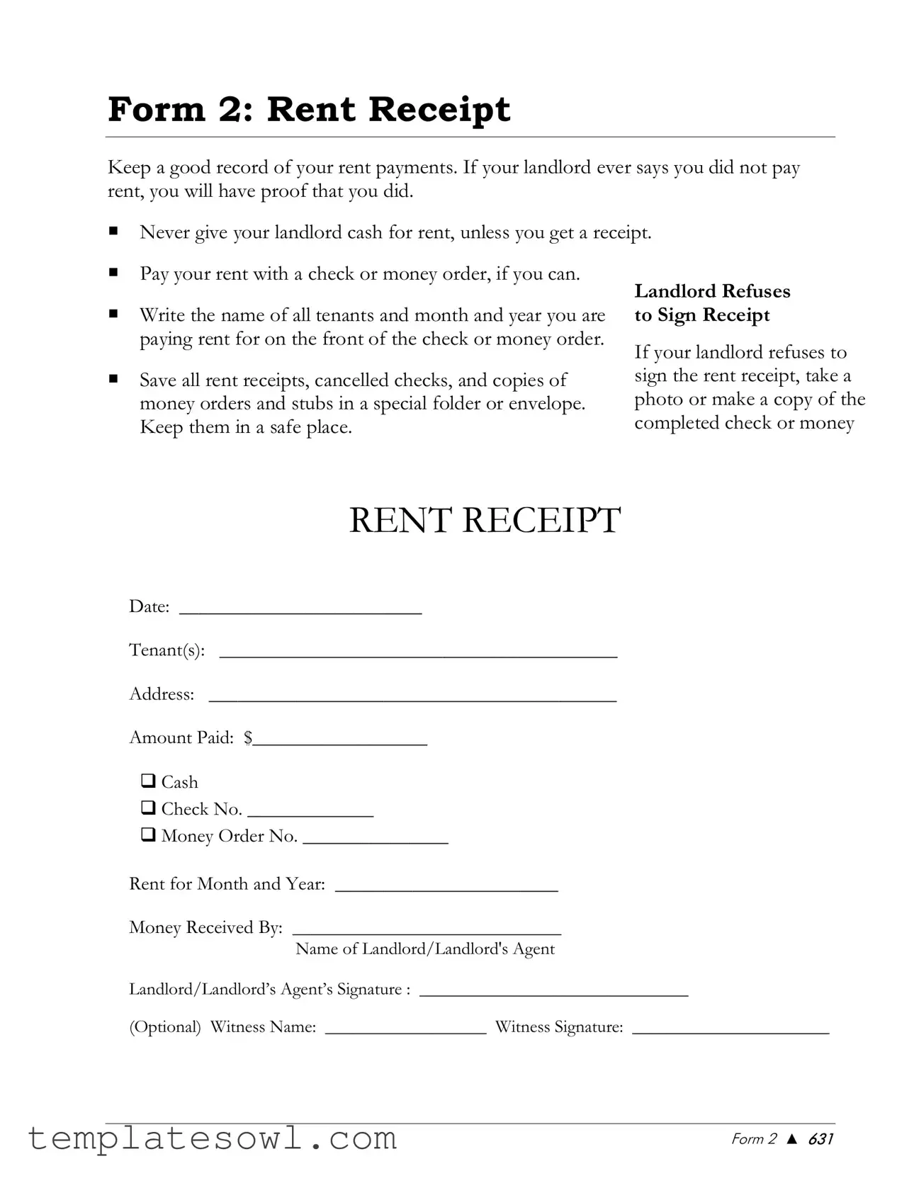 Fill Out Your Rental Receipt Form