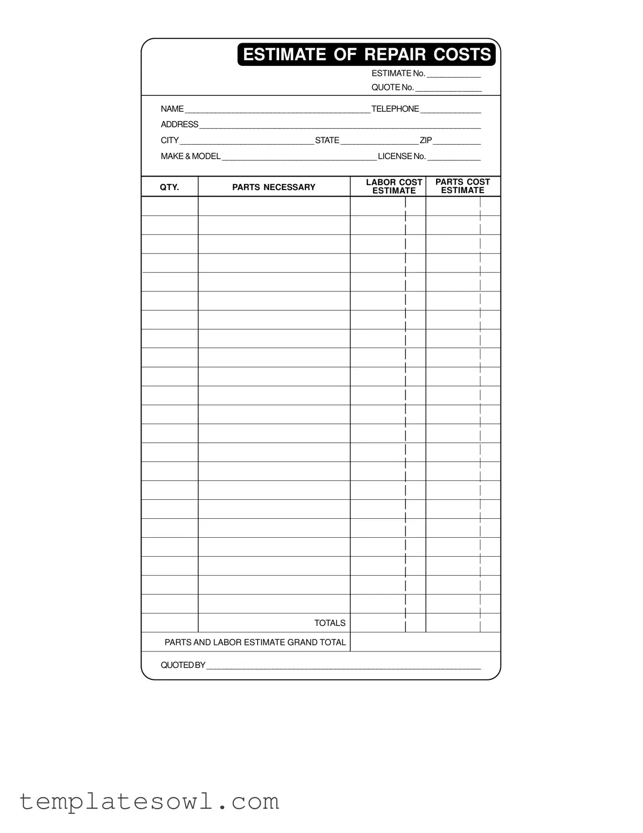 Fill Out Your Repair Estimate Form