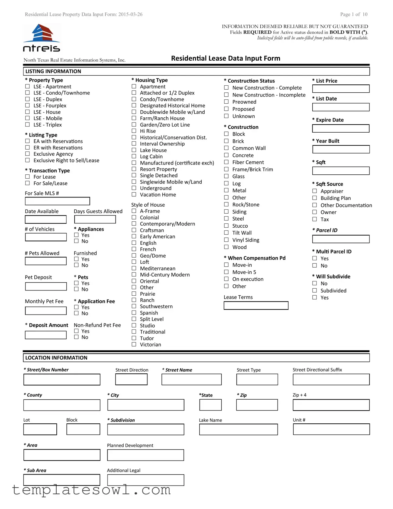 Fill Out Your Residential Data Input Form