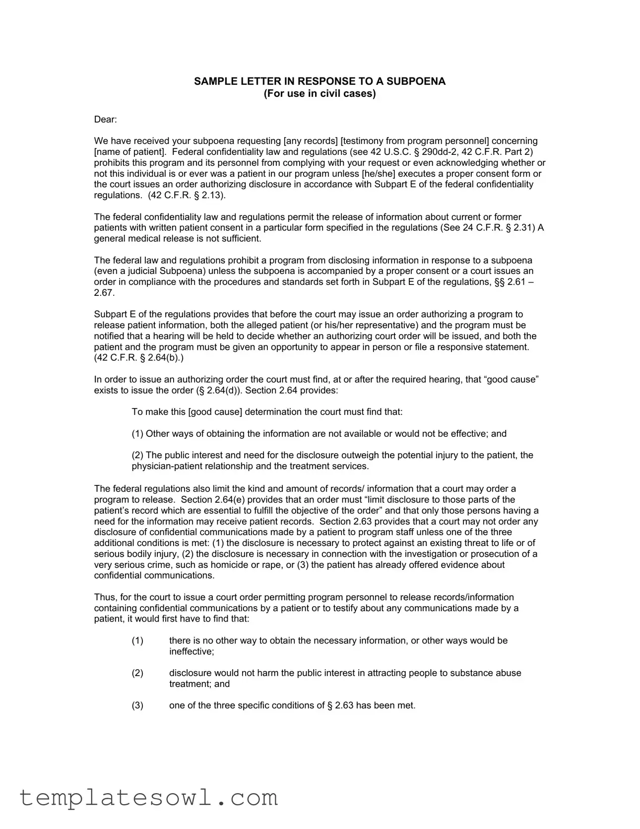 Fill Out Your Response To Subpoena Form