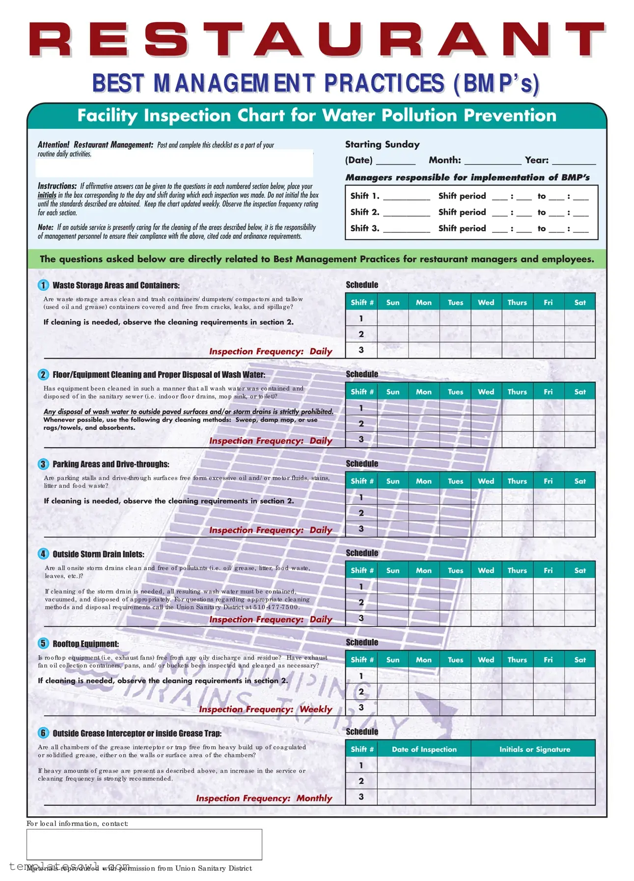 Fill Out Your Restaurant Cleaning Inspection Checklist Form