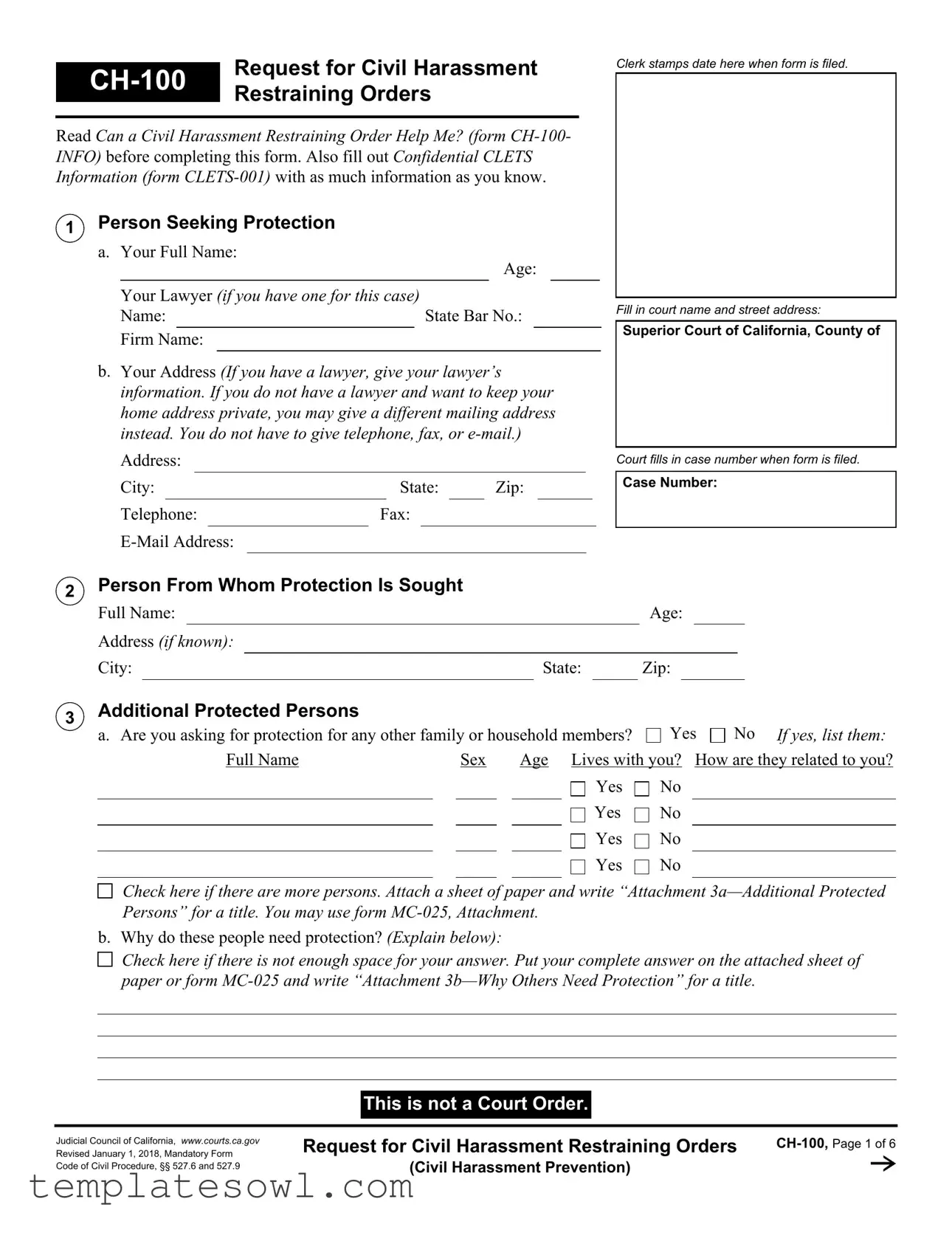 Fill Out Your Restraining Order Ch 100 Form