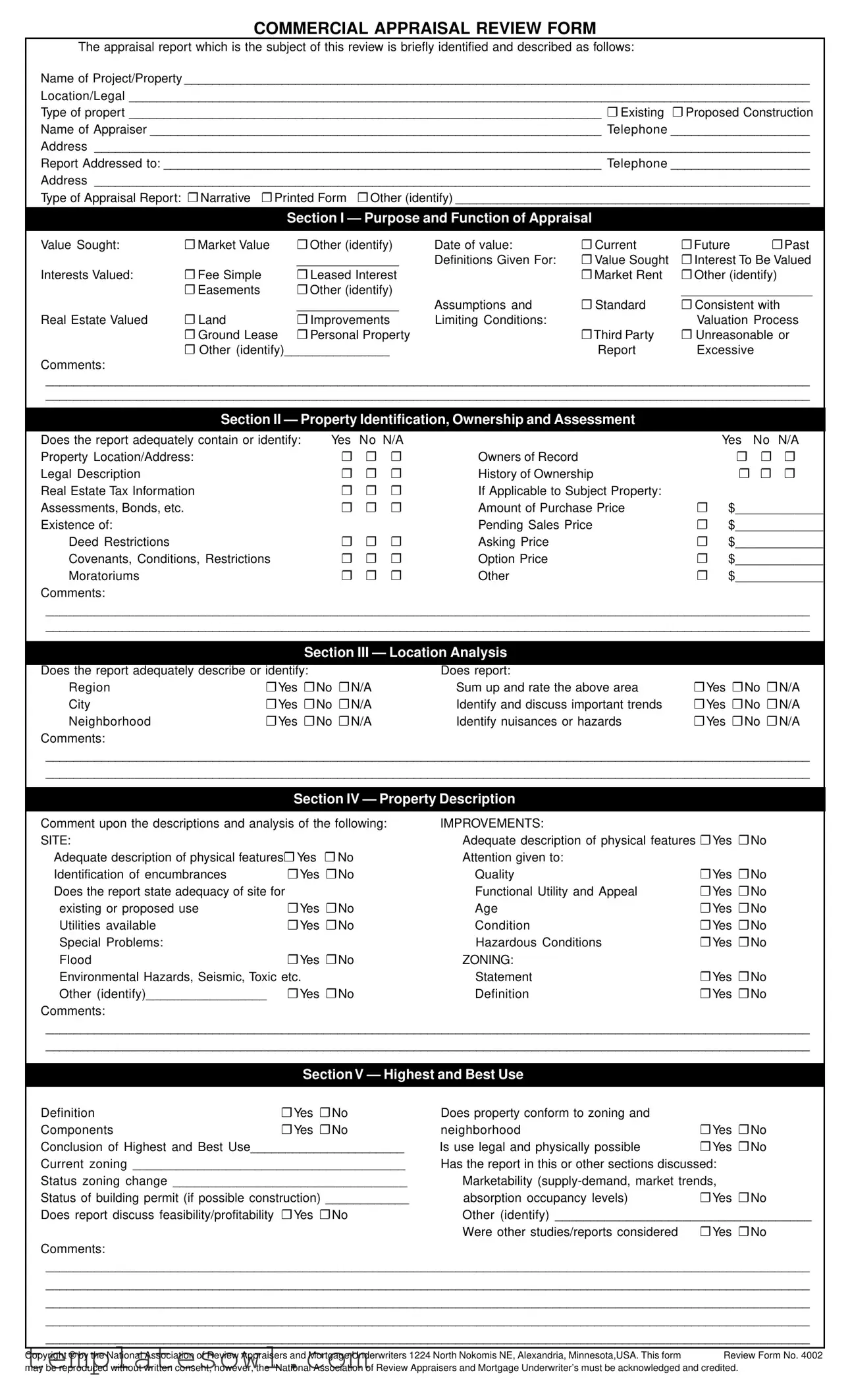 Fill Out Your Review Commercial Appraisal Form