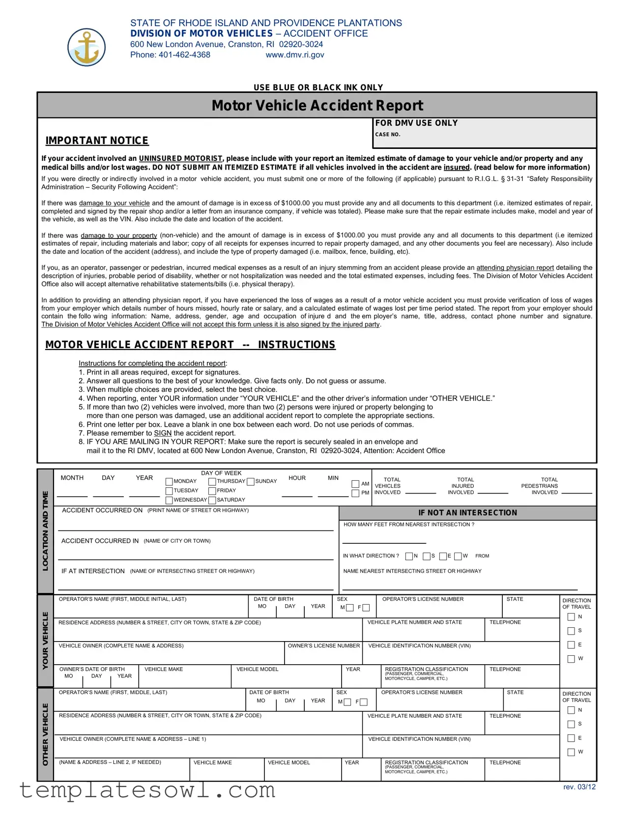 Fill Out Your Ri Accident Report Form