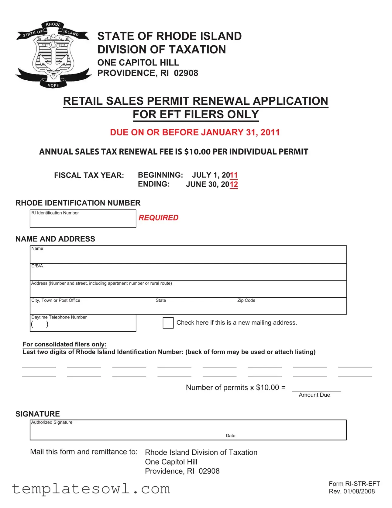 Fill Out Your Ri Str Eft Form