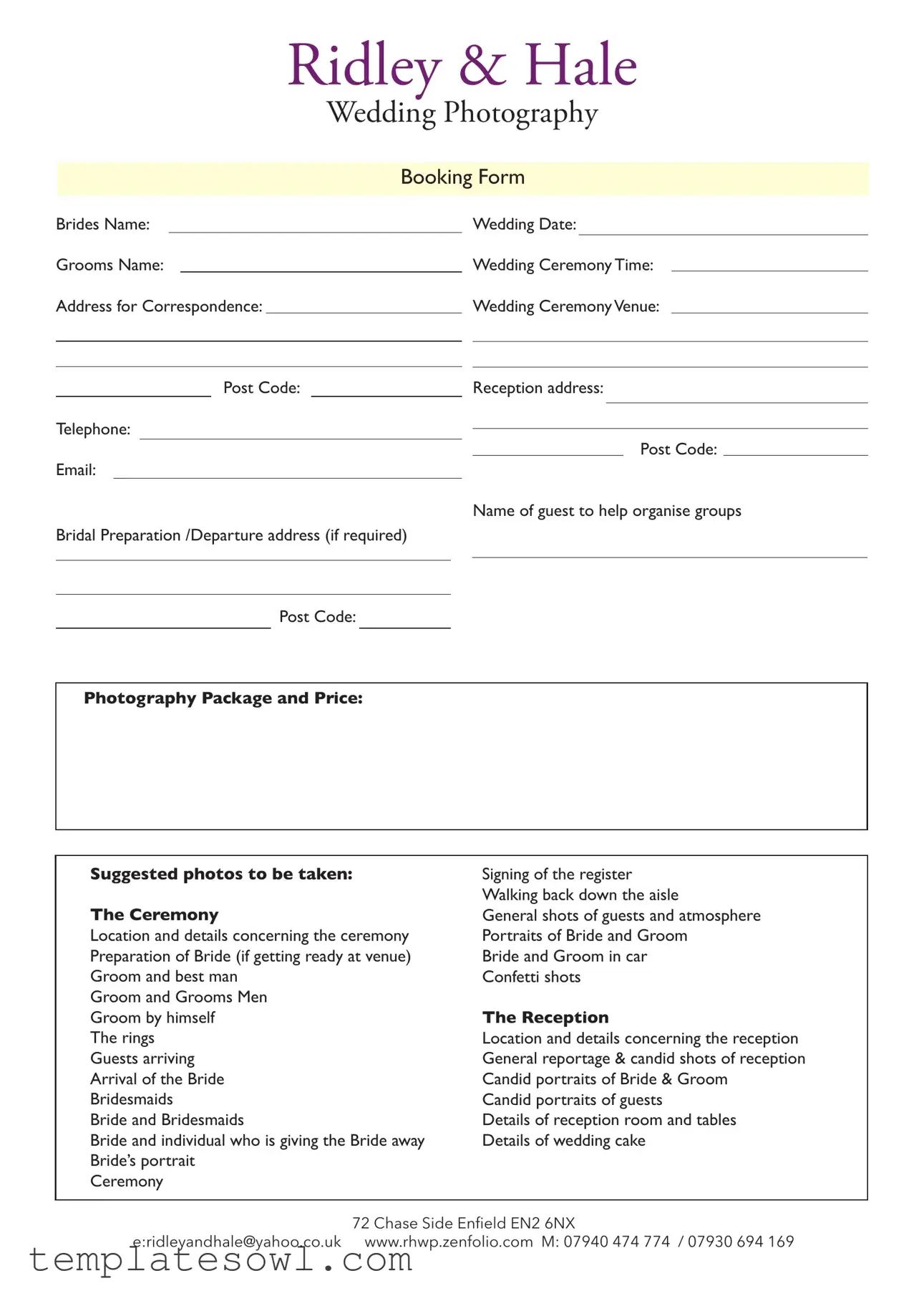 Fill Out Your Ridley And Hale Booking Form