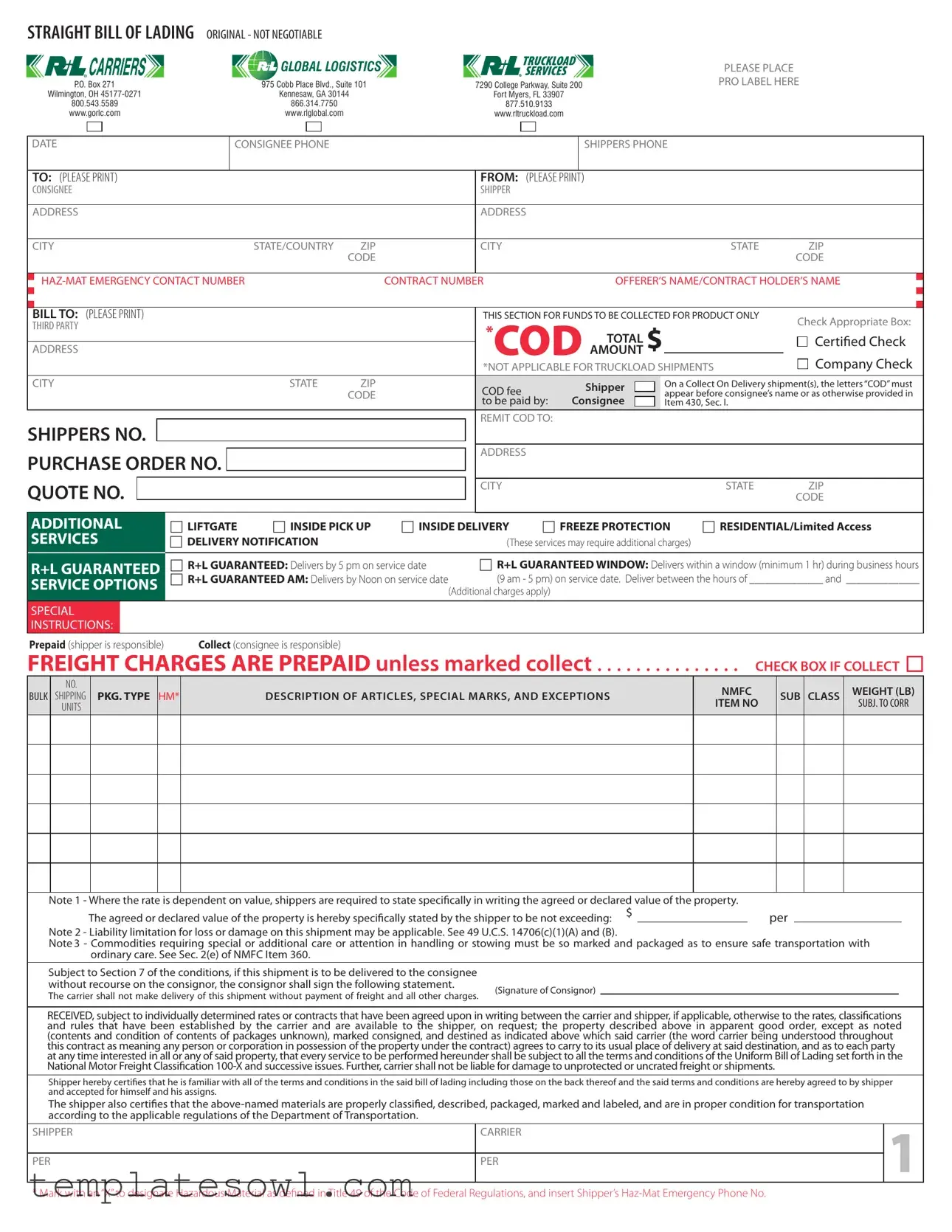 Fill Out Your Rl Logistics Carriers Form