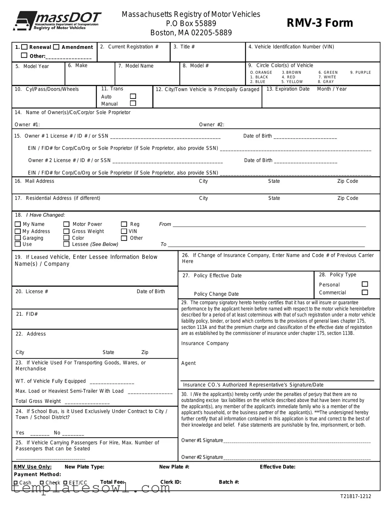 Fill Out Your Rmv 3 Form