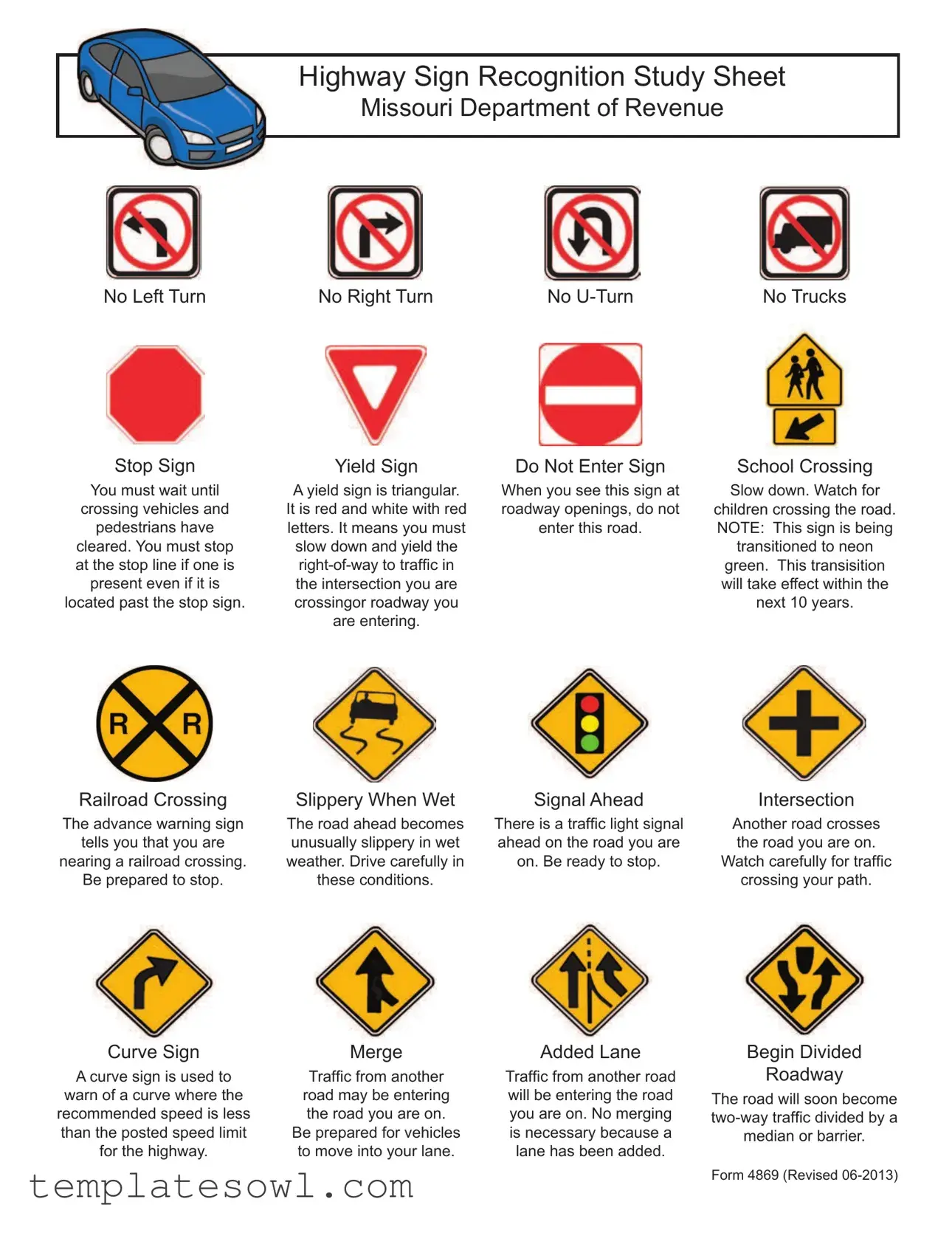 Fill Out Your Road Sign Test Missouri Form