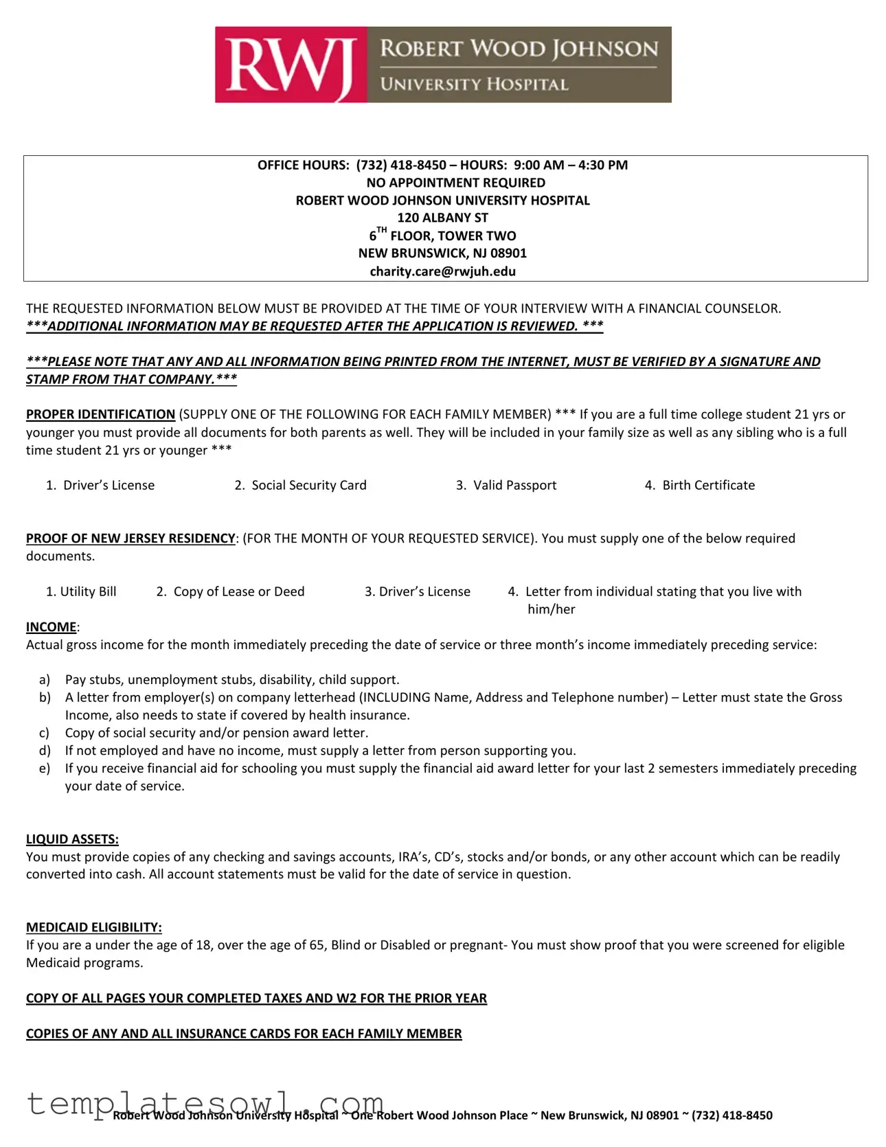 Fill Out Your Robert Wood Johnson Hospital Letterhead Form