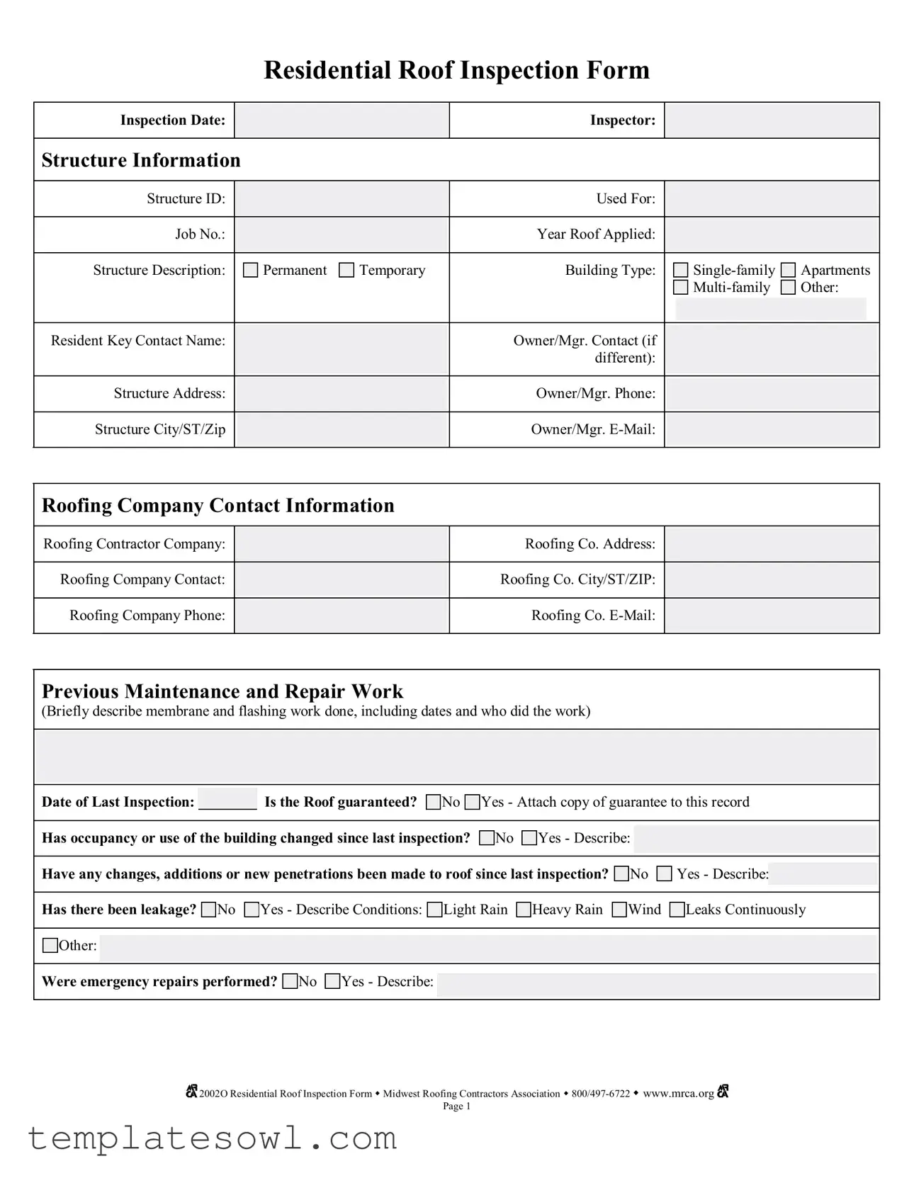 Fill Out Your Roof Inspection Form