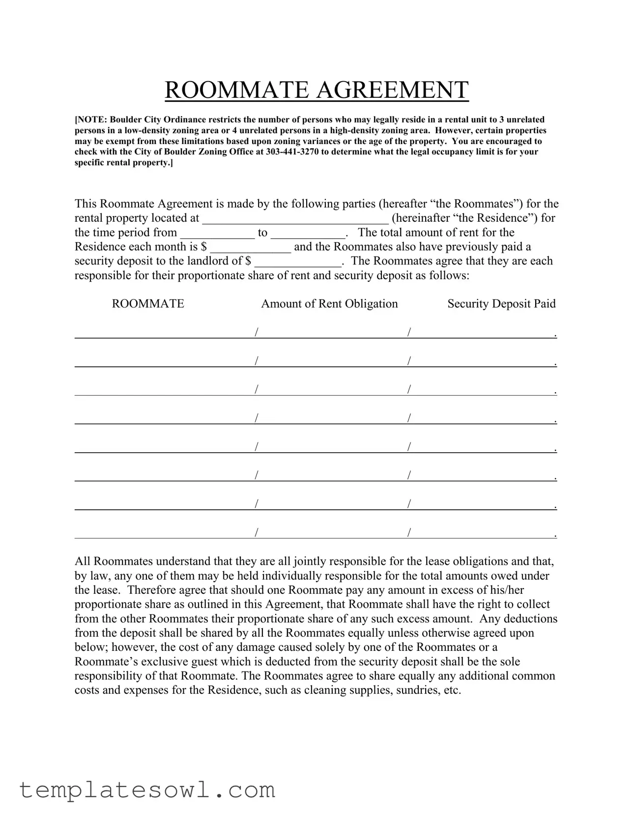 Fill Out Your Roommate Application Form