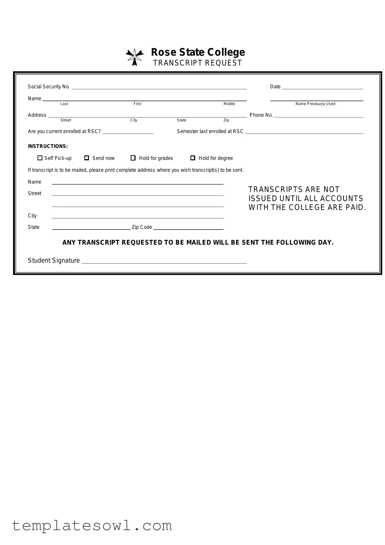Fill Out Your Rose State College Transcript Form