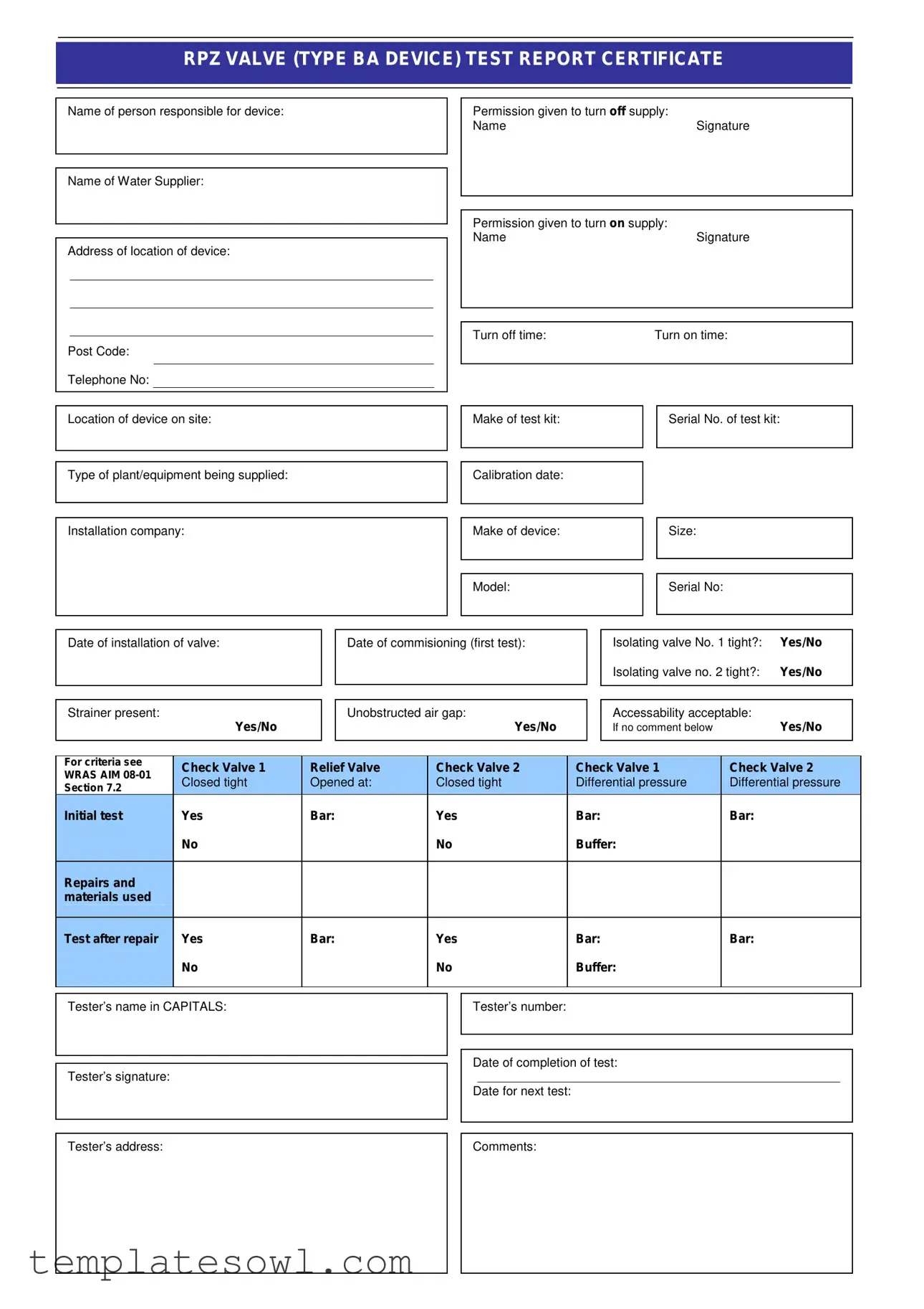 Fill Out Your Rpz Test Results Form