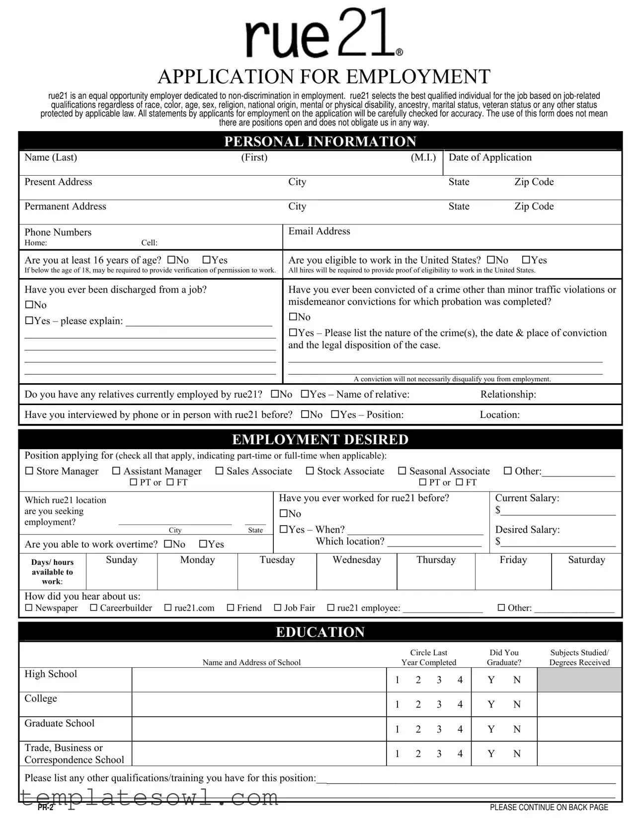 Fill Out Your Rue 21 Job Application Form