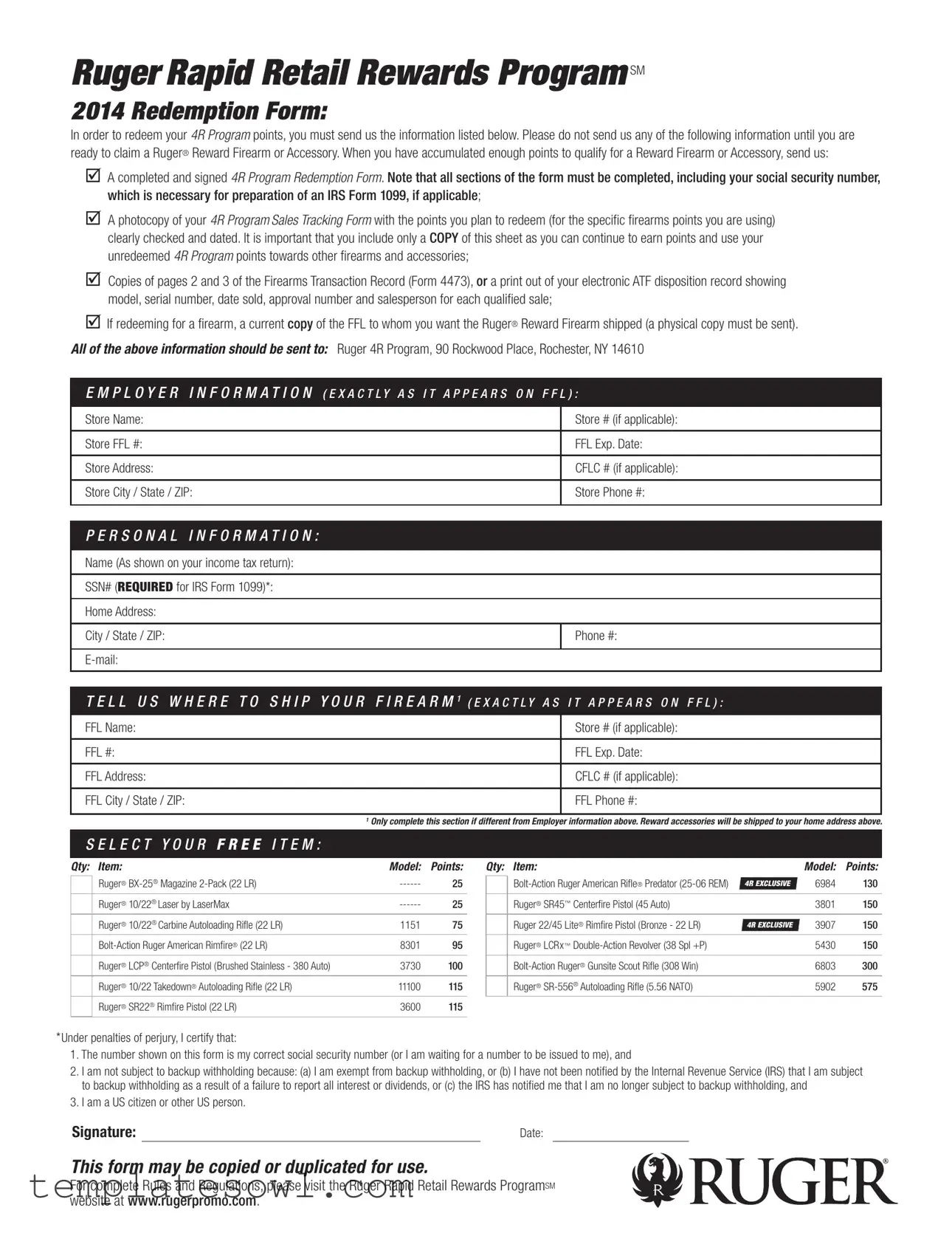 Fill Out Your Ruger Program Form