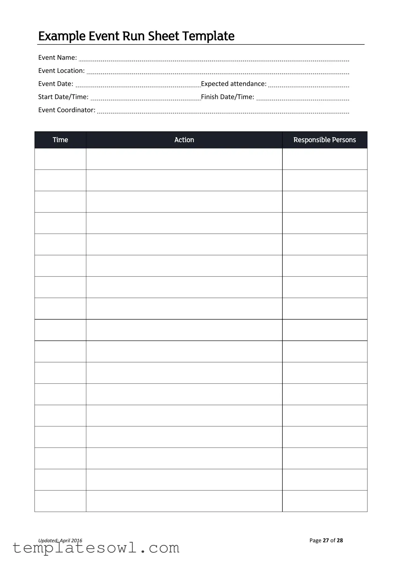 Fill Out Your Running Sheet Form
